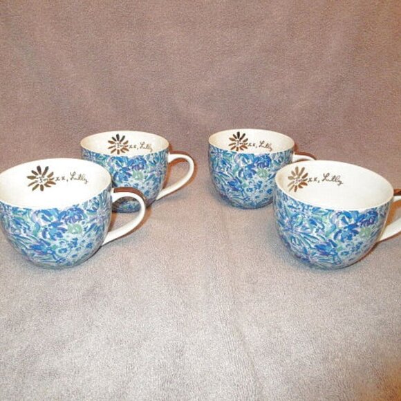 Lilly Pulitzer High Maintenance Coffee Mugs Set Of 4 Tea Cups Beach House Boho - Picture 1 of 10